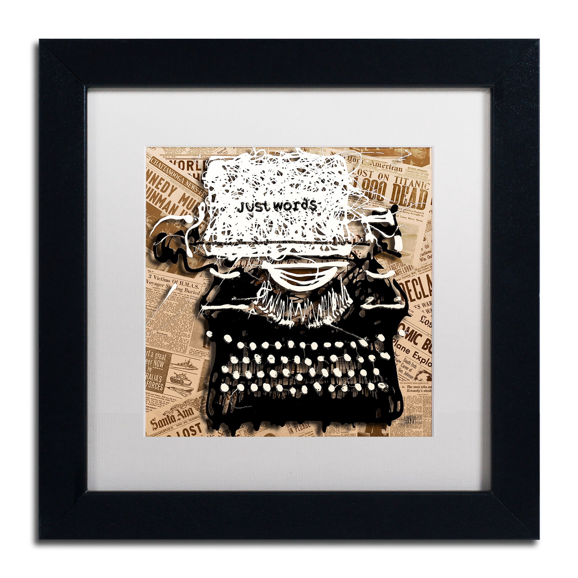 Trademark Fine Art "Just Words 1" Canvas Art by Roderick Stevens, White Matte, Black Frame