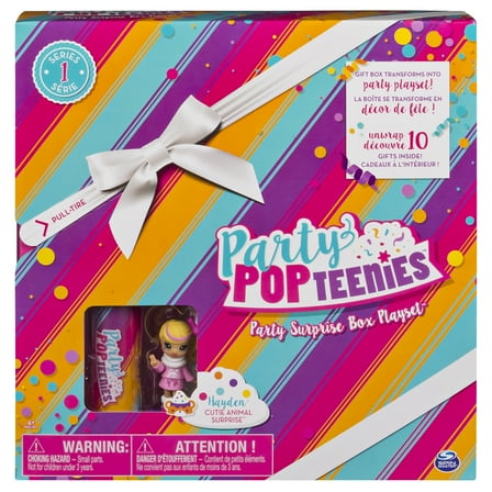 Party Popteenies - Cutie Animal Party Surprise Box Playset with Confetti, Exclusive Collectible Mini Doll Playset