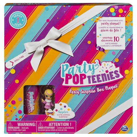 Party Popteenies - Cutie Animal Party Surprise Box Playset with Confetti, Exclusive Collectible Mini Doll and Accessories, for Ages 4 and Up