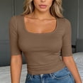 thumbnail image 2 of Kcolen Women's Half Sleeve Square Neck Slim-Fit Tee Tops Summer Beach Fashion Casual Basic Tee Shirts Spring Work Outfits Going Out Trendy Clothes, 2 of 5