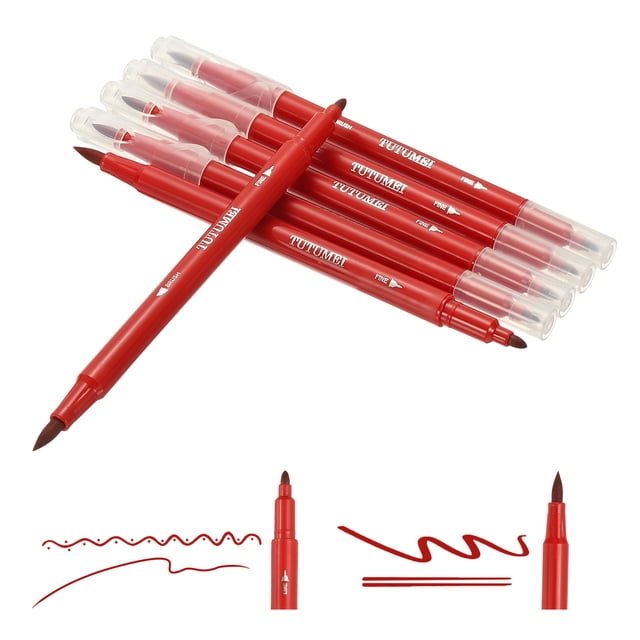 Marcadores de Doble Pincel Uxcell, Bolígrafo Rojo de Punta Fina y Punta de Pincel para Colorear, 6 Piezas