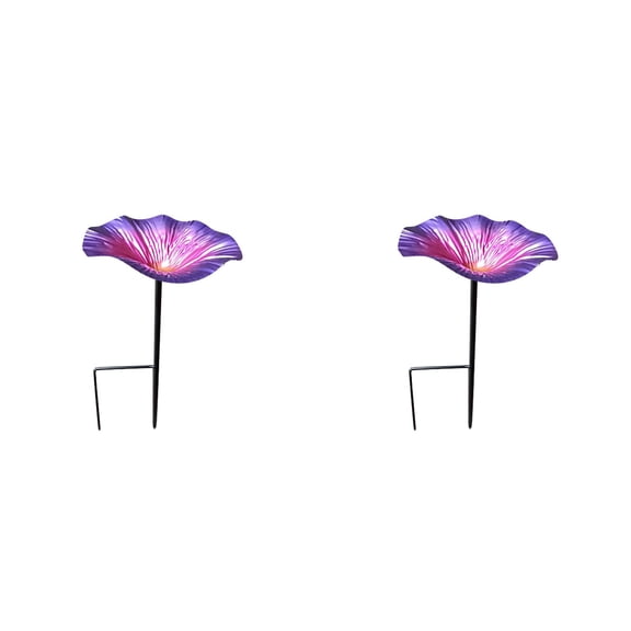 Artificial Flower-Shaped Bird Bath and Feeder - Metal Ground Stake Bird Bath with Cute Tray Design, Outdoor Garden Decoration for Bird Lovers, Lawn and Yard Bird Attractor 2 Pcs