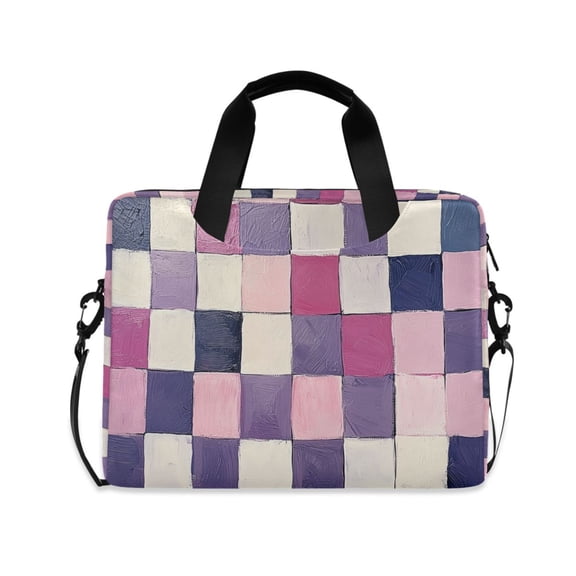 FORMRS 16" Laptop Bag Carrying Sleeve Case with Handle Travel Shoulder Briefcase, Pink and Purple Plaid Pattern
