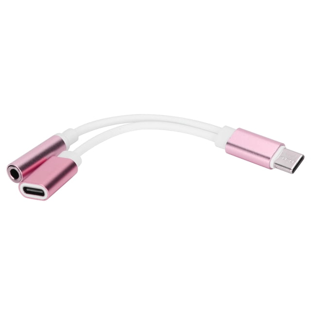 Adaptador de cable de carga de audio auxiliar 2 en 1 TypeC a 3,5 mm Conector divisor de auriculares (rosa)