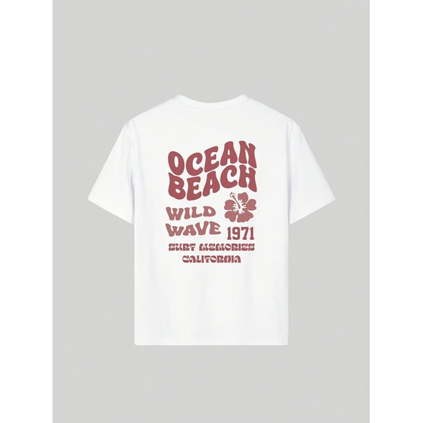 Ocean Beach Print Short Sleeve T-shirt Girls Comfy Tees Summer Clothes