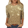 thumbnail image 4 of BLTIBY 3/4 Sleeve Tops for Women Dressy Crewneck Pullover Shirts Sequin Printed Blouse Fashion Comfort Multicolor 2 S, 4 of 6