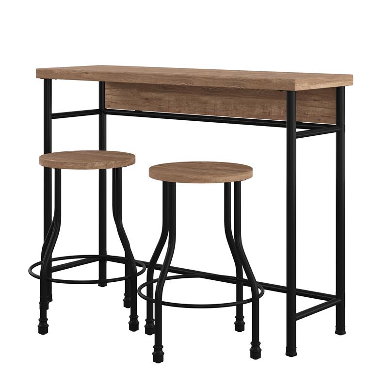 Industrial Sofa Bar Table with 2 Stools in Rustic Oak