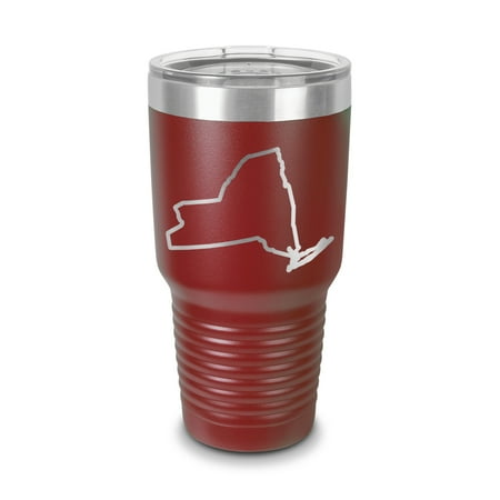 

New York Outline Tumbler 30 oz - Laser Engraved w/ Clear Lid - Stainless Steel - Vacuum Insulated - Double Walled - Travel Mug - ny - Maroon
