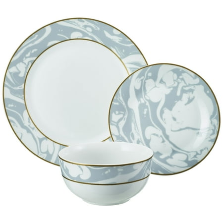 - Marble Swirl Collection 12-Piece Porcelain Gray Dinnerware Set, Walmart Exclusive