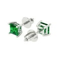 thumbnail image 2 of 1 ct Screw-Back Stud Earrings for Women | 4.5mm Princess Cut Simulated Emerald | 18K White Gold, 2 of 4