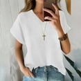 thumbnail image 2 of Lisingtool Women's V Neck Batwing Sleeve Tops Summer Basic Short Sleeve T Shirts Loose Fit Tees White, 2 of 4