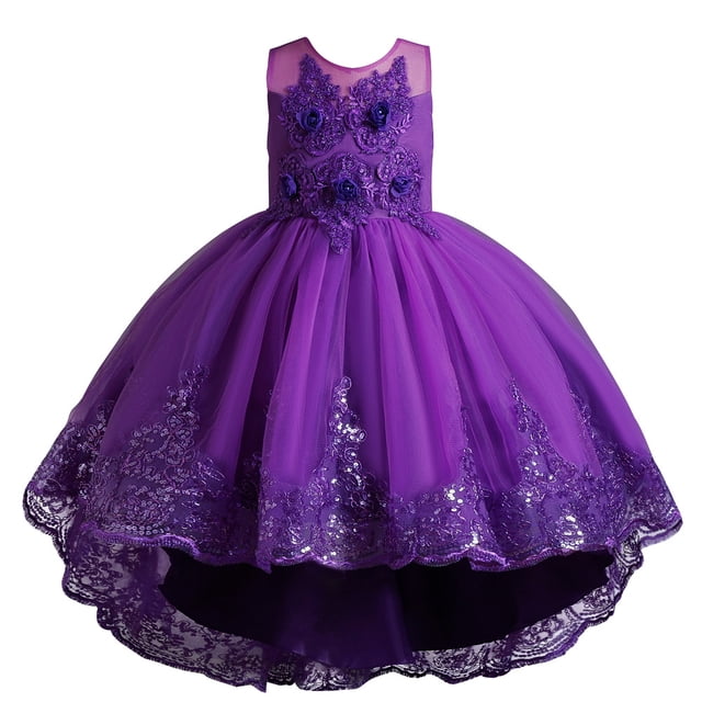Vestido para niñas, vestido de princesa con bordado de hilo esponjoso para actuación de piano