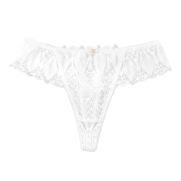 Gibobby Calzoncillos sexy Ropa interior calada Sexy de encaje para mujer, cintura trasera de encaje, cintura media alta(Blanco,G)