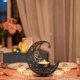 thumbnail image 5 of Paquete de 2 para incienso de metal estrella de luna creciente – Decoración de mesa de oro con hierro negro, candelaria celestial hecha a mano, adorno de salón de 4,3", 5 of 6