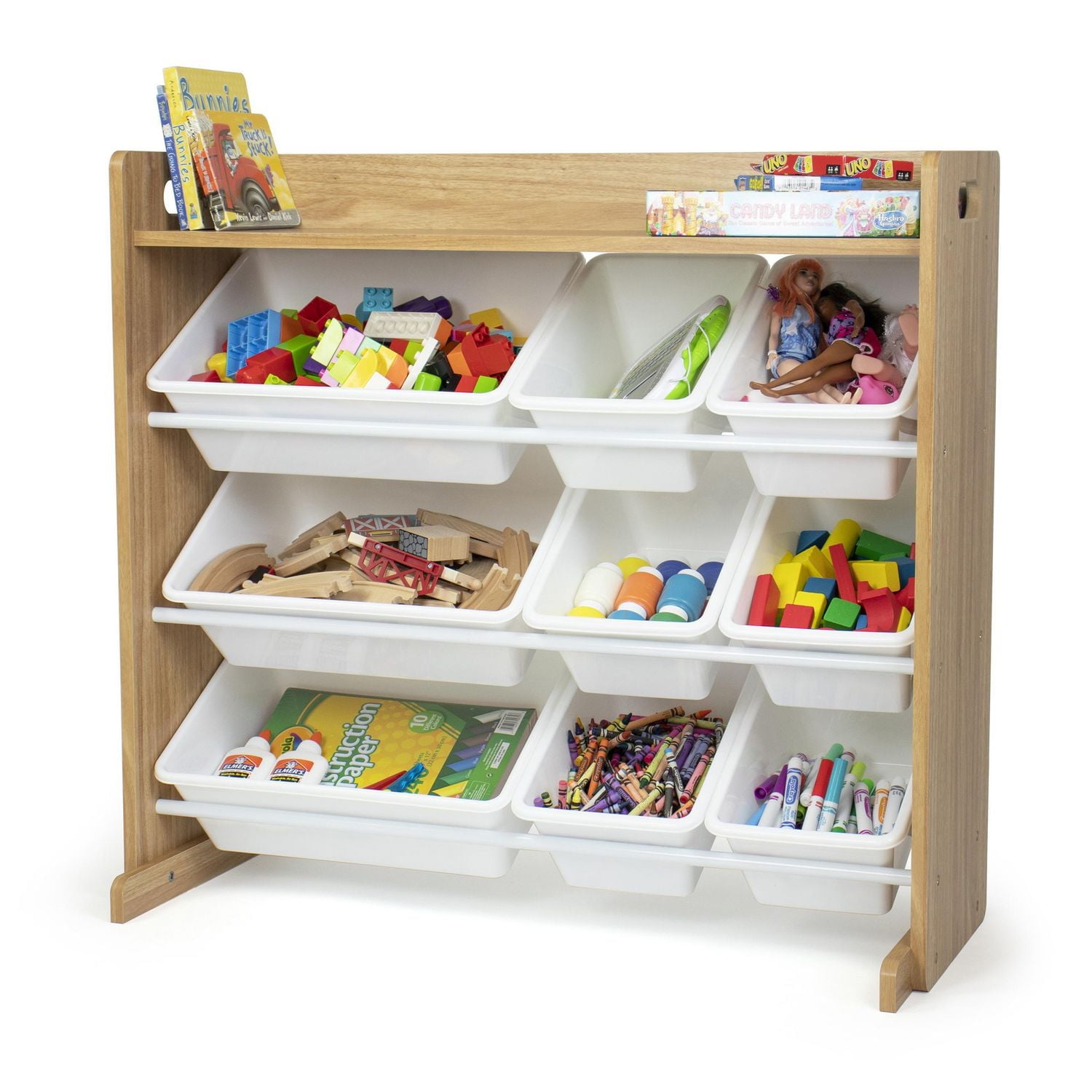 Rangement jouets, 9 bacs en plastique avec tablette