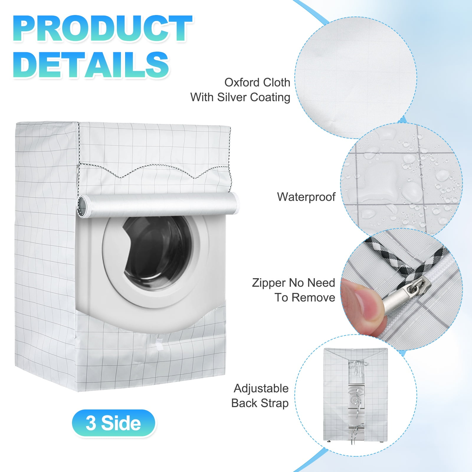 Uxcell 2 Pcs Washer and Dryer Covers 24"x26"x33"- Waterproof, Dustproof, Sun-Proof Front-loading 3 Side Washing Machine Cover with Zipper for Laundry Room Balcony, White