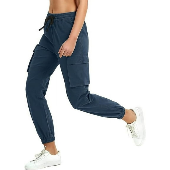 SPECIALMAGIC Women's Loose Cargo Sweatpants Pockets Sporty Gym Athletic Fit Jogger Pants Yoga Lounge Trousers,Navy