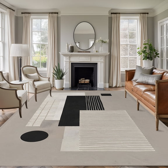 Abstract Stripes 8'x10' Area Rug for Living Room, Modern Geometric Lines Minimalist Art Washable Non-Slip Large Carpet for Bedroom Dining Room, Non-Shedding Soft Accent Rug for Kitchen