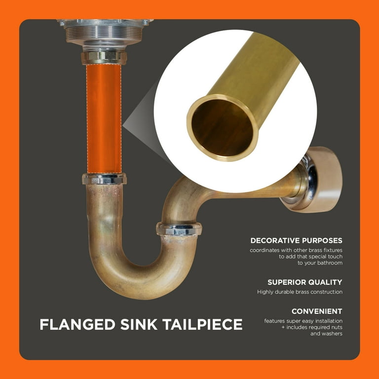 Highcraft 23182 Flanged Sink Tailpiece for Tubular Drain Applications 1 1 2 in. x 18 in. 22ga Brass