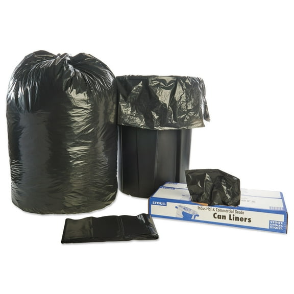 Stout by Envision Total Recycled Content Plastic Trash Bags, 60 gal, 1.5 mil, 38" x 60", Black/Brown, 100/Carton
