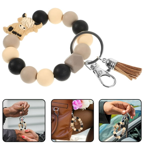 WRITWAA Silicone Beaded Keychain Bracelet with Tassel, Metal Clip Wristlet for Women and Men, and Stylish Accessory