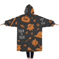 thumbnail image 2 of Oversized Wearable Blanket Hoodie,Trick or Treat Halloween Pattern Sherpa Blanket Hoodie with Super Pockets,Super Warm Fuzzy Pullover for Women & Men, 2 of 6