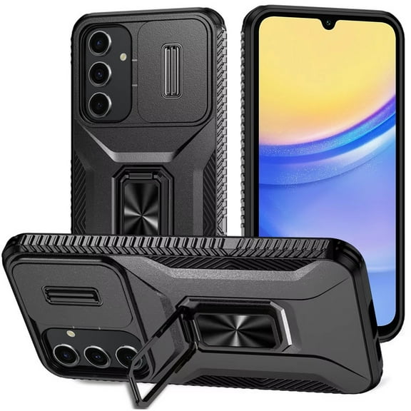 For Samsung Galaxy A15 5G Camera Cover Phone Case with Magnetic Rotation Ring Stand [Military Grade] Hybrid Hard TPU Shockproof Cover ,Xpm Phone Case [ Black ]
