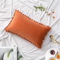thumbnail image 2 of Paquete de 2 fundas de almohada de terciopelo con pompones decorativos, fundas de cojín suaves y lisas con pompones cuadrados para sofá, dormitorio, coche, 18 x 18 pulgadas, color verde, 2 of 7