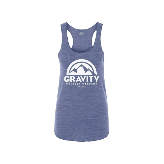 Gravity Outdoor Co. Womens Racerback Tank - White Logo - Eco Blue - XL
