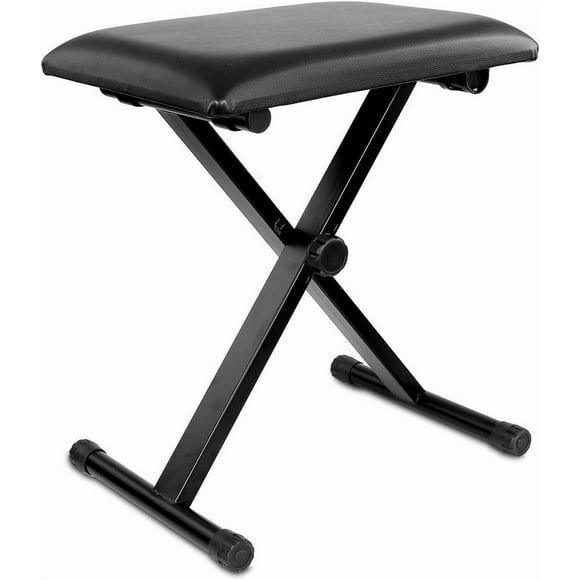 Piano Bench Stool 3-Position Height Adjustment(16.5"/17.5"/19.5", 42cm/45cm/50cm) Black Folding Super-Stable and Durable Padded Keyboard Bench with X-Style Iron Legs
