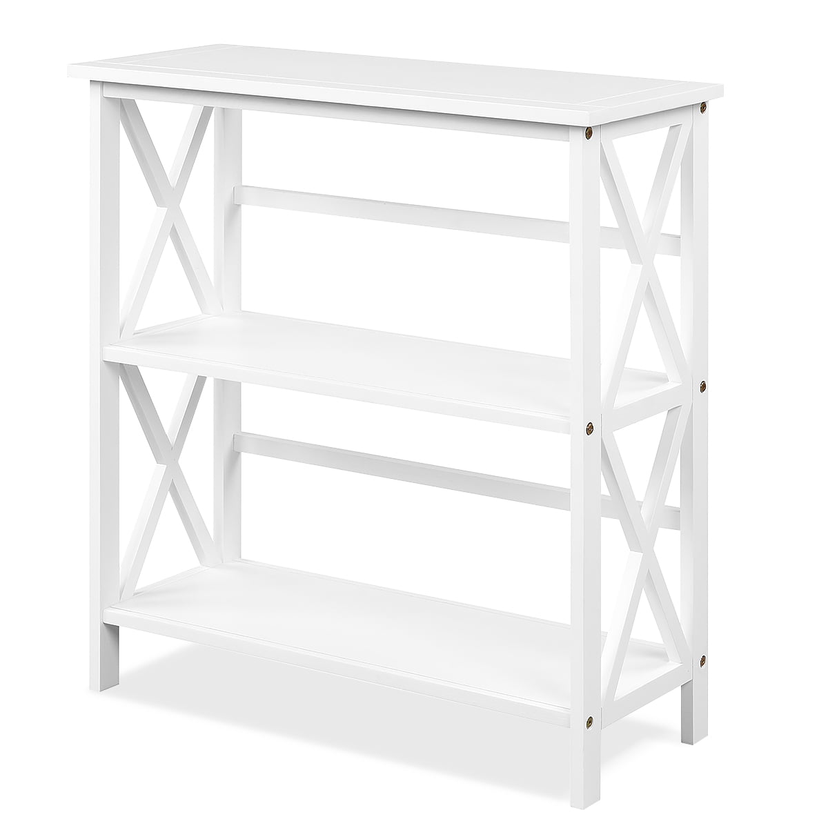 Wooden Shelf Bookcase 3-Tier Open Bookshelf W/X-Design Freestanding Rack Natural