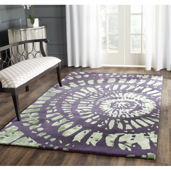 SAFAVIEH Capri Diamond Abstract Wool Area Rug, Lavender/Sage, 5' x 8'