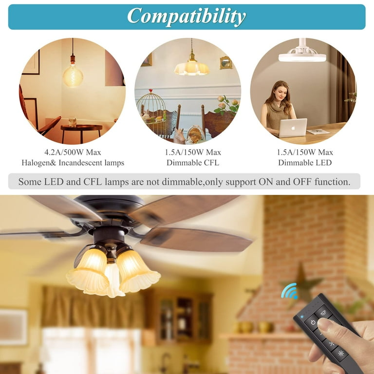 Universal Smart WiFi Ceiling Fan Remote Control Kit Ceiling Fan Control and Dimmer Light Switch Compatible with Alexa Google Assistant and Smart