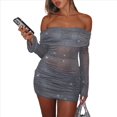 thumbnail image 1 of Vestido Ceñido Al Cuerpo para Mujer, de Transparente con Volantes, Brillante, Acampanado, de Larga, Ideal para Salir A Clubes Nocturnos Y2K. Gris XXL, 1 of 10