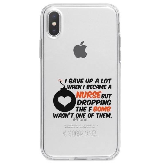 DistinctInk Clear Shockproof Hybrid Case for iPhone XS Max (6.5" Screen) - TPU Bumper Acrylic Back Tempered Glass Screen Protector - Gave Up A Lot When I Became a Nurse - F Bomb