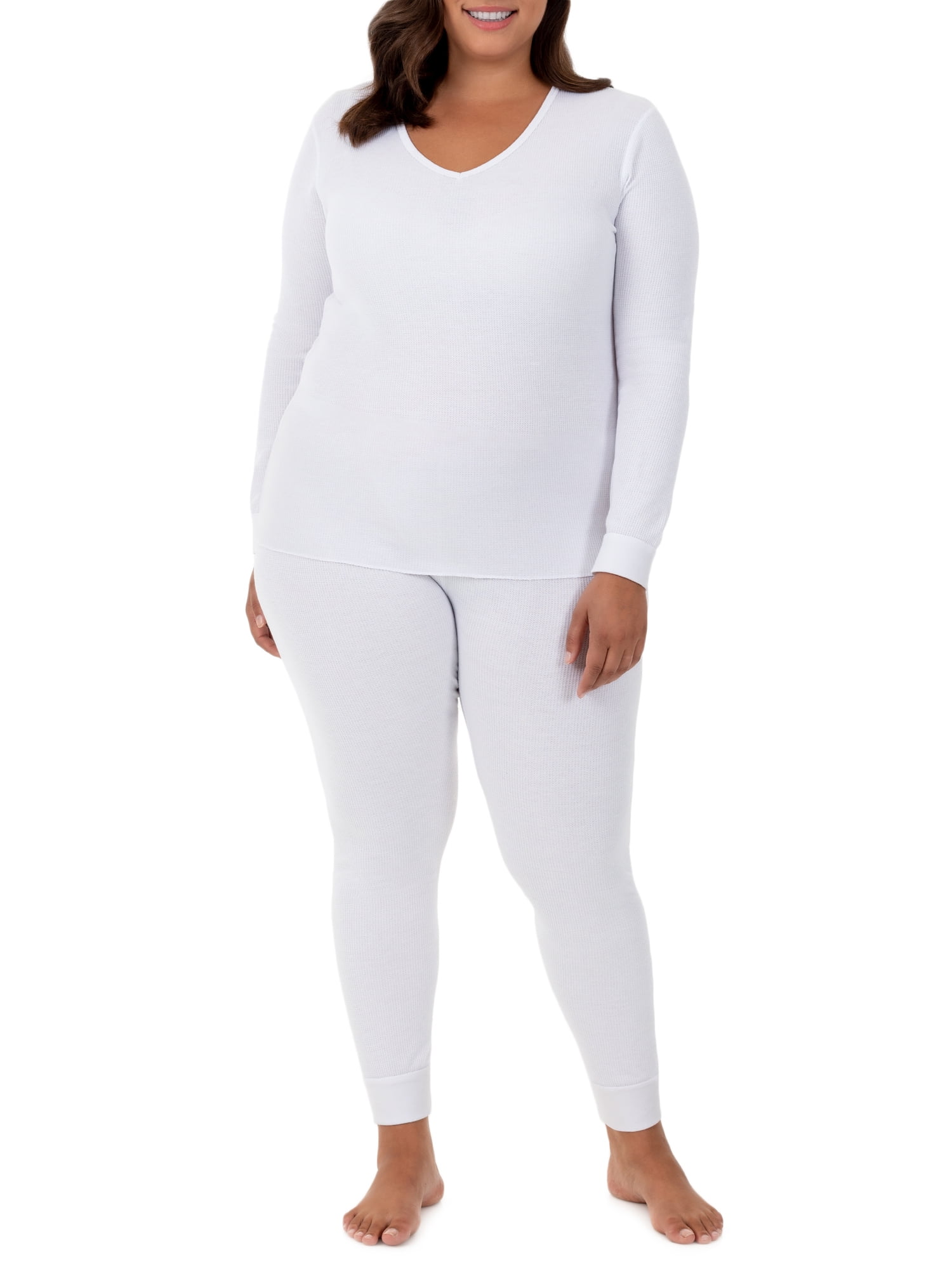 Fruit of the Loom Women s Long Underwear Waffle Crew and V Neck Thermal Top 2 Pack Walmart