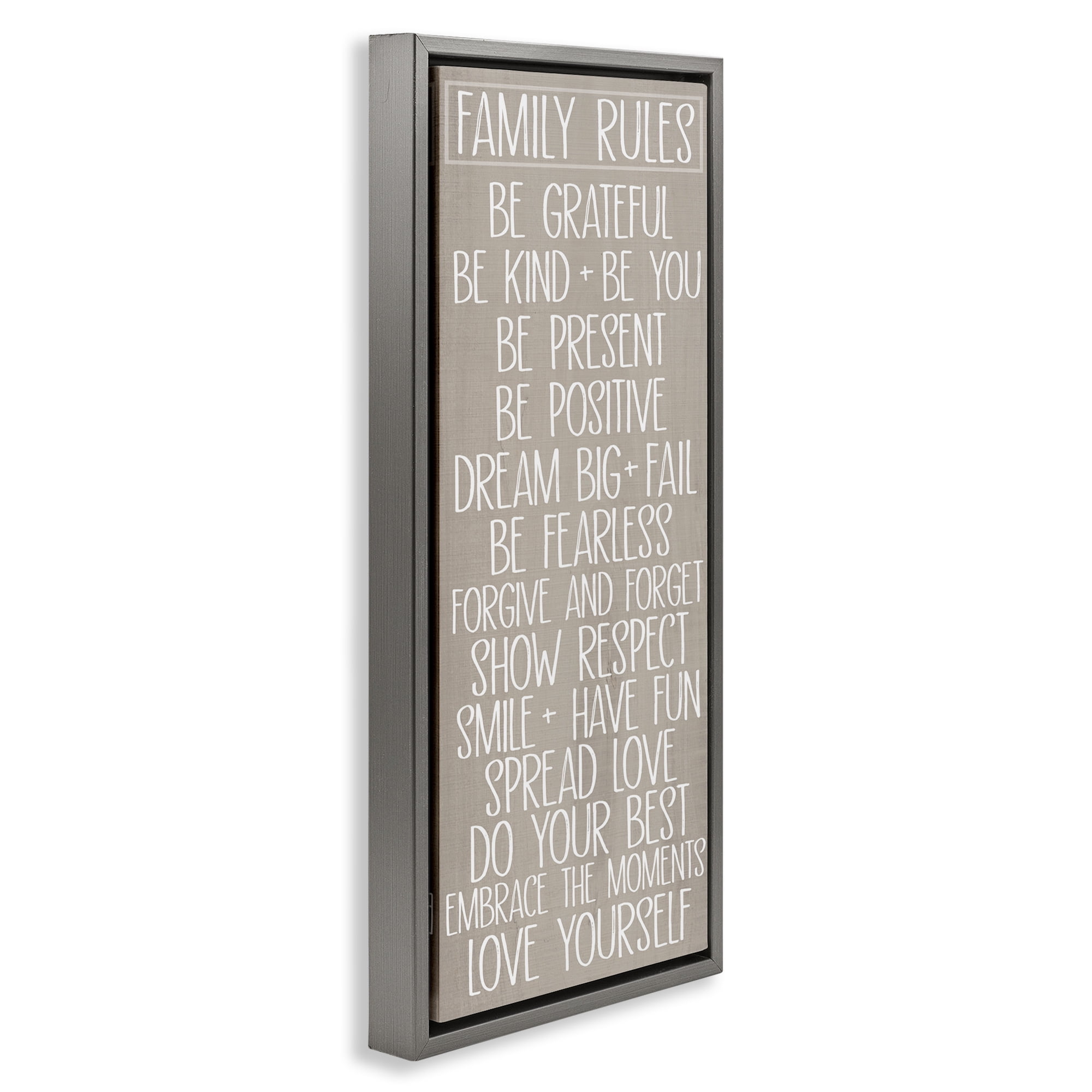 Stupell Industries Rustic Family Rules Typography Painting Gray Floater Framed Art Print Wall Art, 15 x 31
