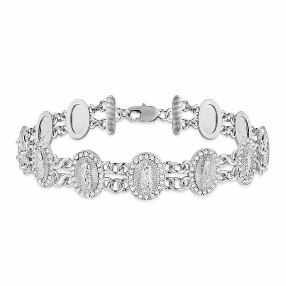 HZMAN Virgin Mary Bracelet for Women Dainty Religious Cubic Zirconia Our Lady of Guadalupe Silver Link Bracelet Jewelry Gift