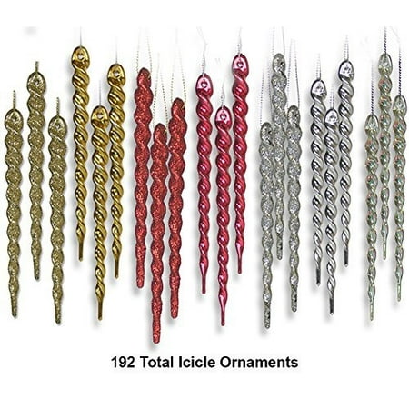 Icicle Ornaments Large Set Of 192 Assorted Christmas Colored