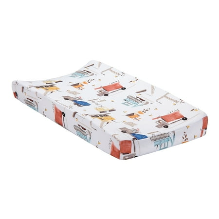 UPC: 0084122016477 | Bedtime Originals Construction Zone Changing Pad Cover – White/Trucks
