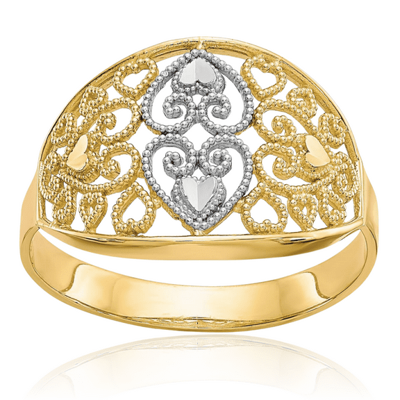 10K Solid Yellow Gold Antique Filigree Heart Ring Love Band