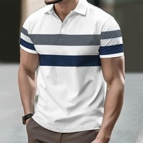 Men's Short Sleeve Shirts Striped Loose Tshirts Colorblock Top Tee Casual Button Down Blouses Summer Beach Outfit Lapel Collar Clothing