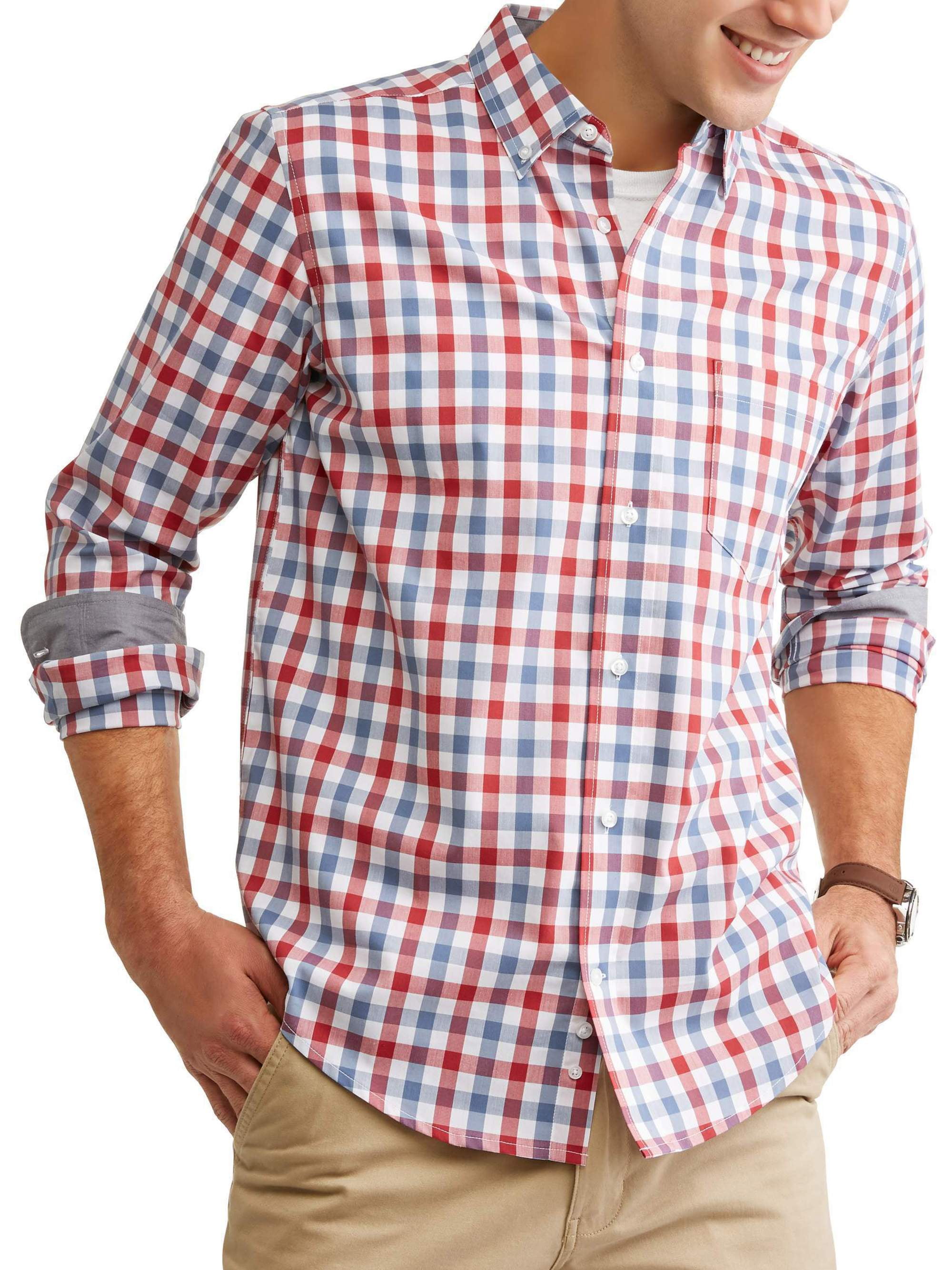 Big Men's Long Sleeve Stretch Poplin Woven Shirt - Walmart.com