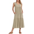 thumbnail image 7 of Fesfesfes Spring Dress for Women Boat Neck Vest Sleeveless Dress Loose Casual Sun Dress Summer Fashion Solid Color Beach Long Dresses, 7 of 7
