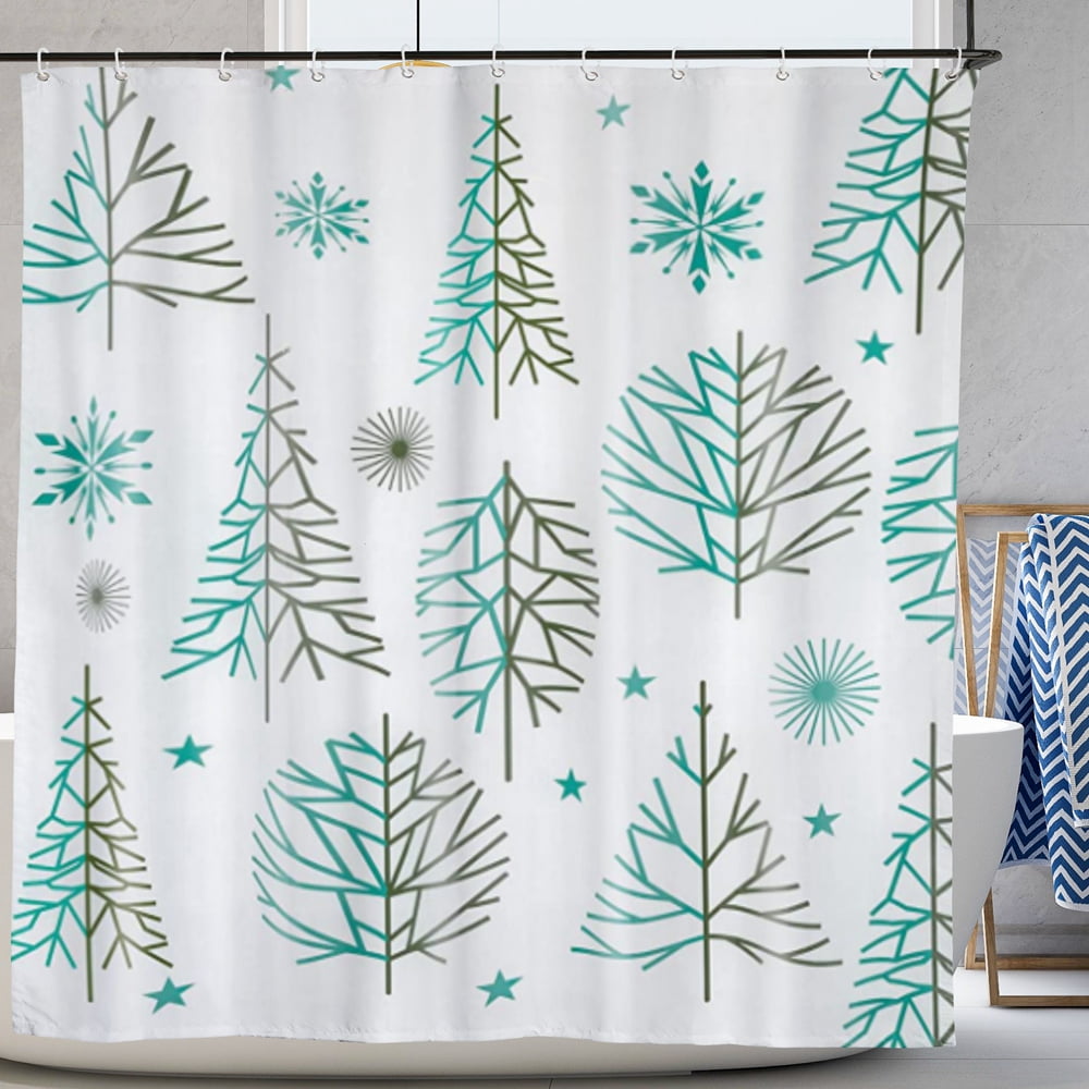 Christmas Shower Curtain Green Tree Shower Curtain for Bathroom Decor