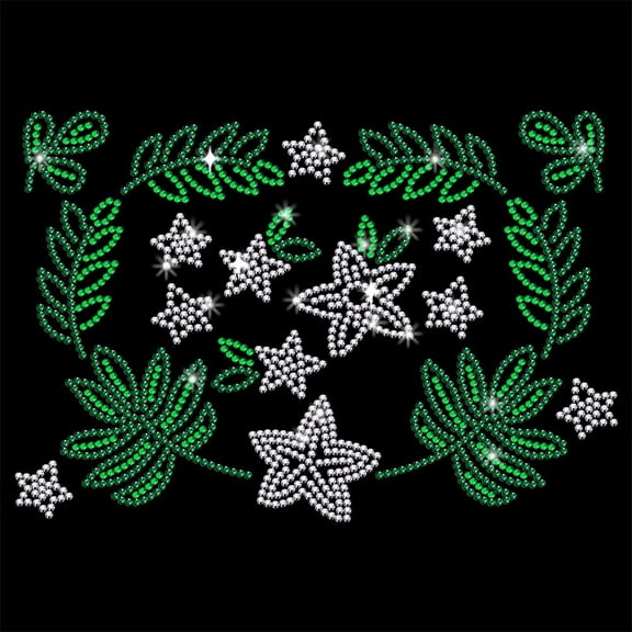 Leaves Rhinestone Iron on Transfer 11.7x8.3inch Stars Heat Transfer Decal Bling Decals Clear Rhinestone Template Clothing Repair Applique for T-Shirt Clothing Pants Bags