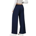 thumbnail image 5 of SWQZVT Womens Pants Waffle Wide Leg Casual Pants for Women Loose Drawstring Lounge Pants Dark Blue Ladies Knit Comfy Pant M, 5 of 7