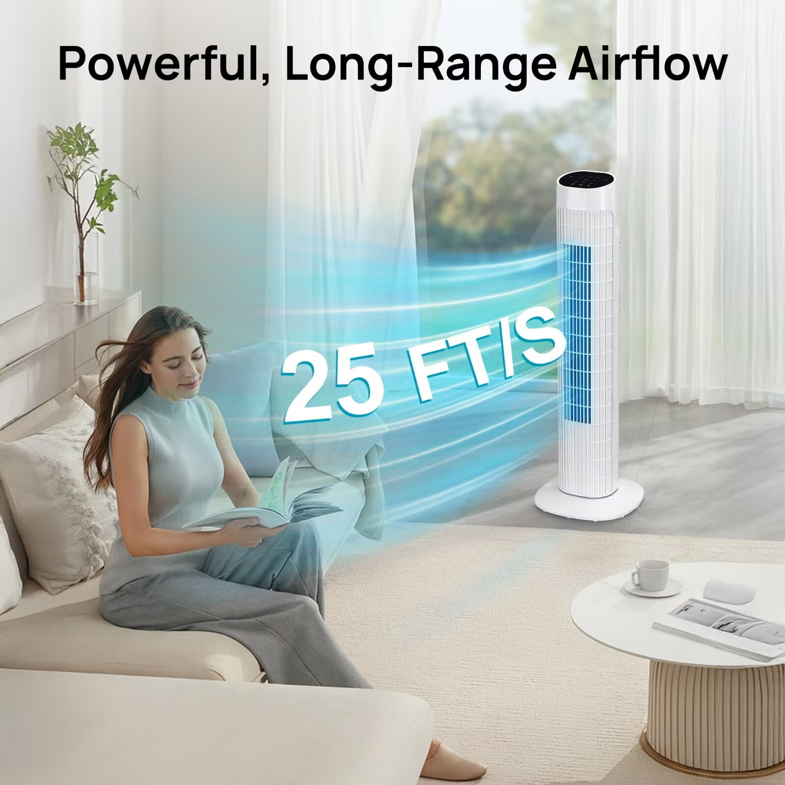 Tower Fan for Bedroom, 31" Oscillating Electric Fan with Remote, 3 Modes, Quiet Fan for Home, Office(White)