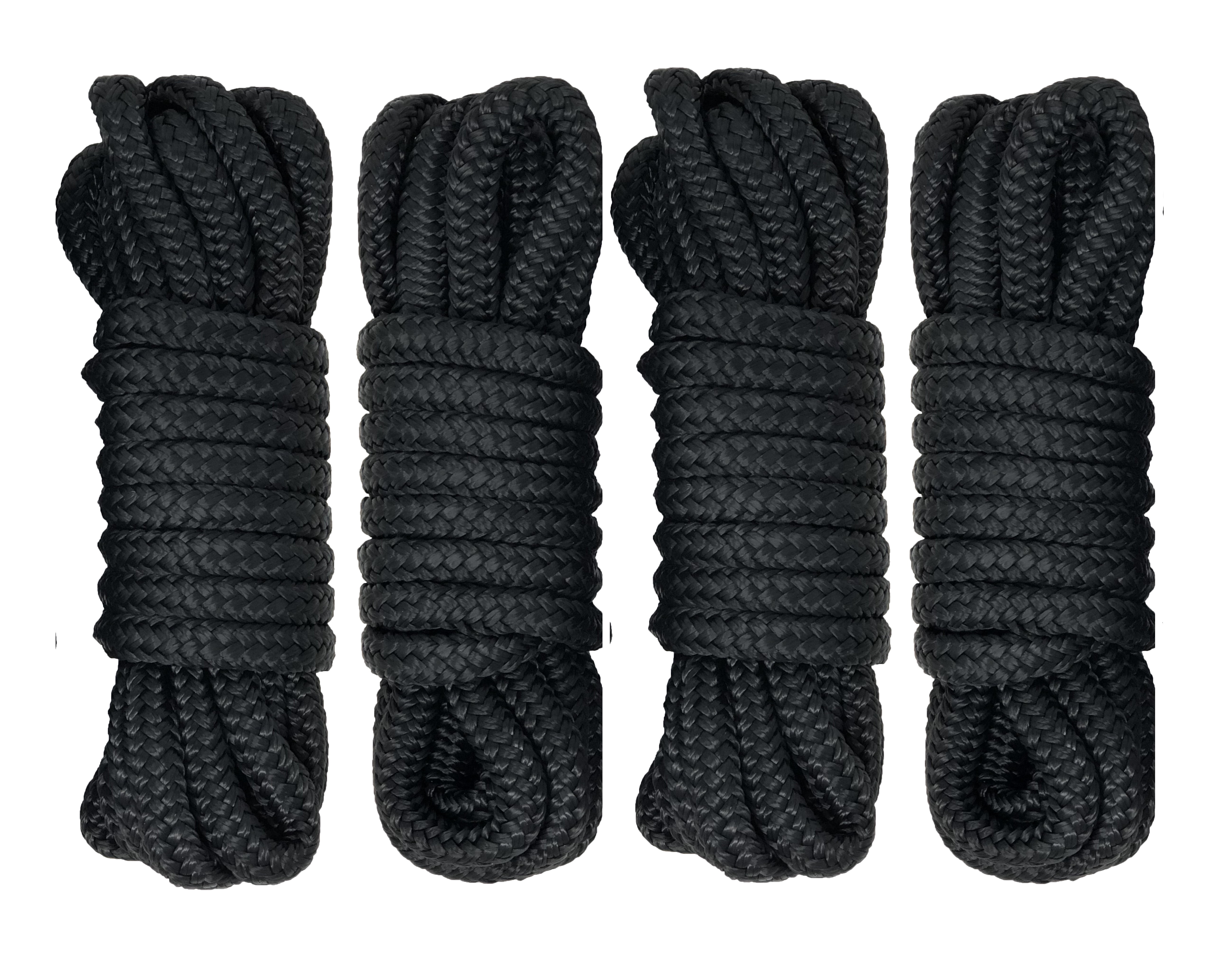 Rainier Supply Co - 4 Pack - 15' x 3/8' Double Braided Nylon Dock Lines - Black