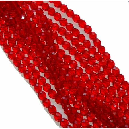 Firepolish Faceted Glass Beads - 48 Firepolish Faceted Czech Glass, Loose Beads, 4mm Siam Ruby